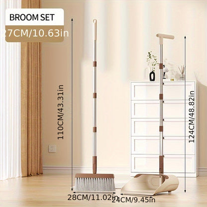 Folding Broom and Dustpan Set 50 Inch Extended Handle - Dense Elastic Bristles Wide Deep Dustpan for Dust Hair Debris, Foldable Broom for Home Kitchen Bathroom Bedroom Living Room, Blue White Black Orange Khaki
