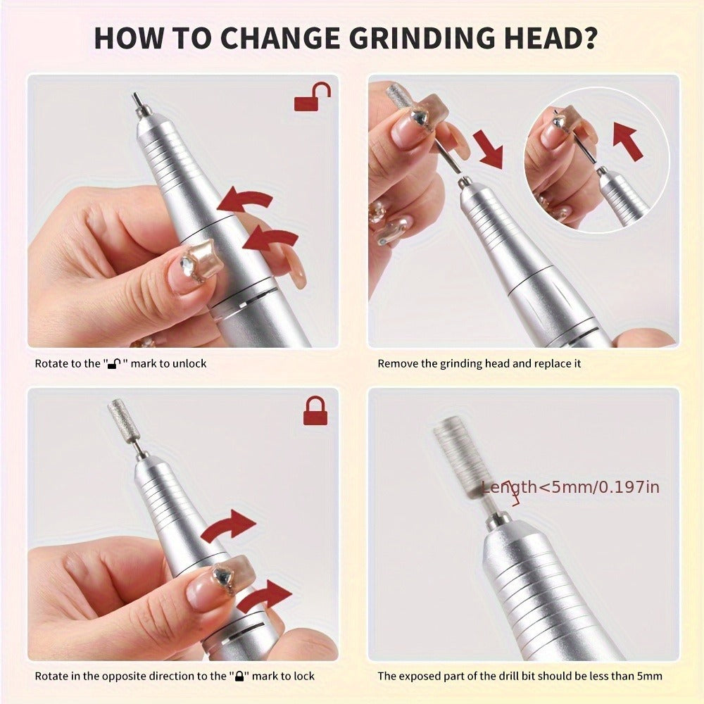 Electric Nail Drill Machine 45000RPM with LCD Display — Rechargeable Cordless E-File Professional High-Speed Nail Sander for Acrylic Gel Polish Natural Nails, Salon & Home Manicure Pedicure Tool