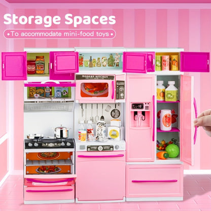 Pink Kitchen Toy Set 64pcs with Lights & Sounds – Mini Furniture Doll Playset for Girls | Pretend Play Kitchen Accessories, Birthday & Christmas Gift for Toddlers & Kids Ages 3 4 5 6