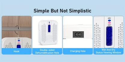 Mini Rechargeable Dehumidifier – Portable Silica Gel Moisture Absorber for Closet, Bathroom, Car, Wardrobe & Bookcase, Reusable Small Dehumidifier with Color-Changing Crystals, Up to 35 Sq Ft Coverage