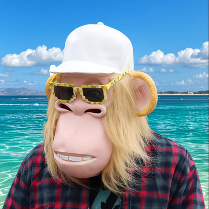 Gorilla Monkey Plush Full Head Mask with White Hair Glasses Hat – Funny Cartoon Animal Costume for Adults Halloween Parties Cosplay Role Play Prank Gift White Gorilla Chimpanzee