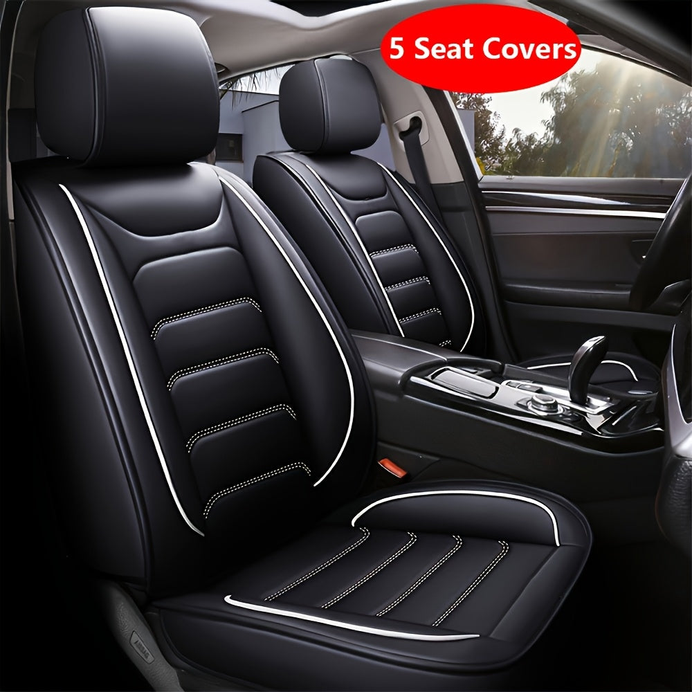 5-Seat Full Set Faux Leather Car Seat Covers - Waterproof All-Weather Protection, Full Surrounded Cushion Protector with Soft Foam Padding, Precise Fit for Cars, Trucks, Sedans & SUVs - Easy Installation, Durable Automotive Interior Accessories (Ideal Chr