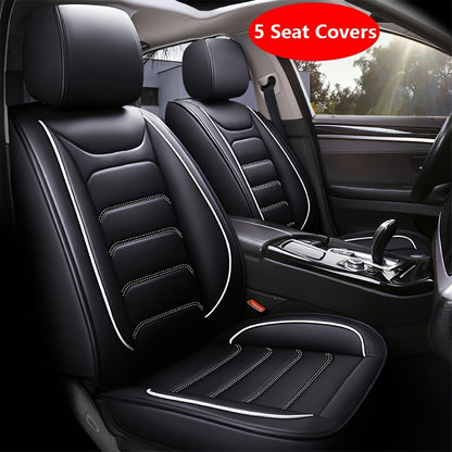 5-Seat Full Set Faux Leather Car Seat Covers - Waterproof All-Weather Protection, Full Surrounded Cushion Protector with Soft Foam Padding, Precise Fit for Cars, Trucks, Sedans & SUVs - Easy Installation, Durable Automotive Interior Accessories (Ideal Chr