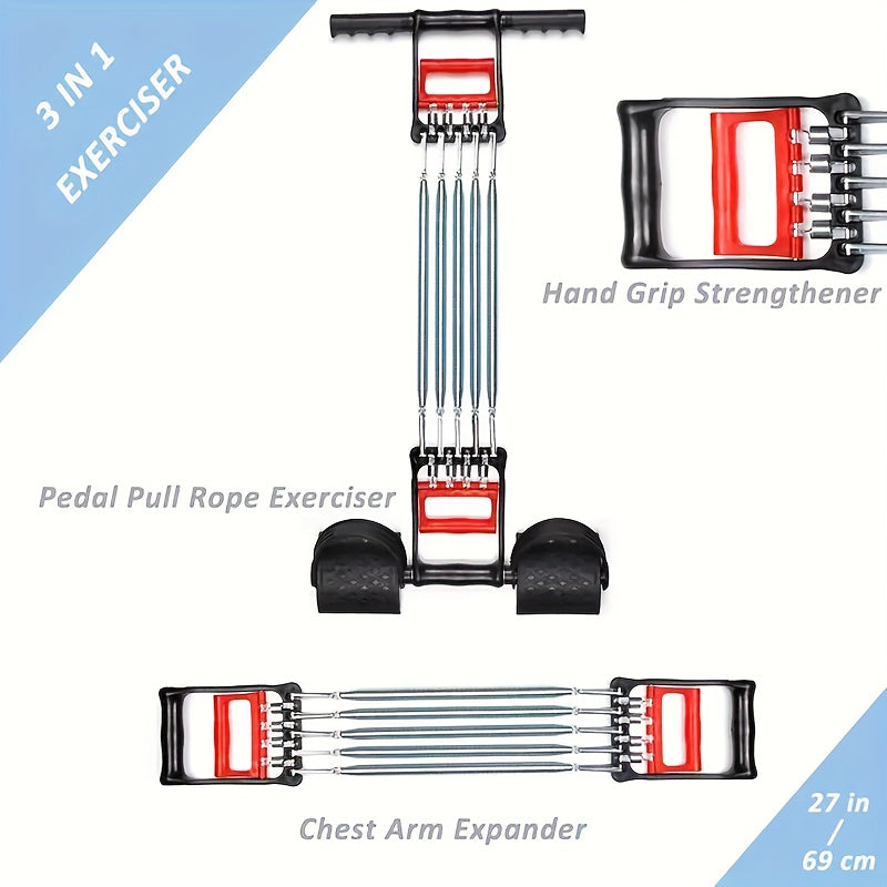 Resistance Band Foot Pedal Puller Multifunctional Stainless Steel Chest Expander Adjustable Tension Arm Shoulder Muscle Trainer for Home Gym Bodybuilding Strength Workout Sit-Up Exercise