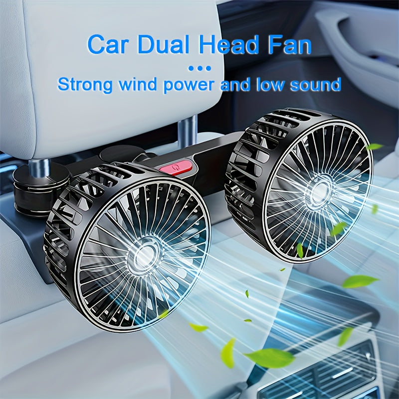 Car Fan, Car Small Air Conditioner, Double-headed Rear Exhaust Fan, Strong Wind, 5 Blades, 360-degree Rotation, Extra Large Air Volume, Subwoofer Operation, Easy Clip Installation, Foldable Hidden Under Headrest, Disassembly for Multi-scene Use