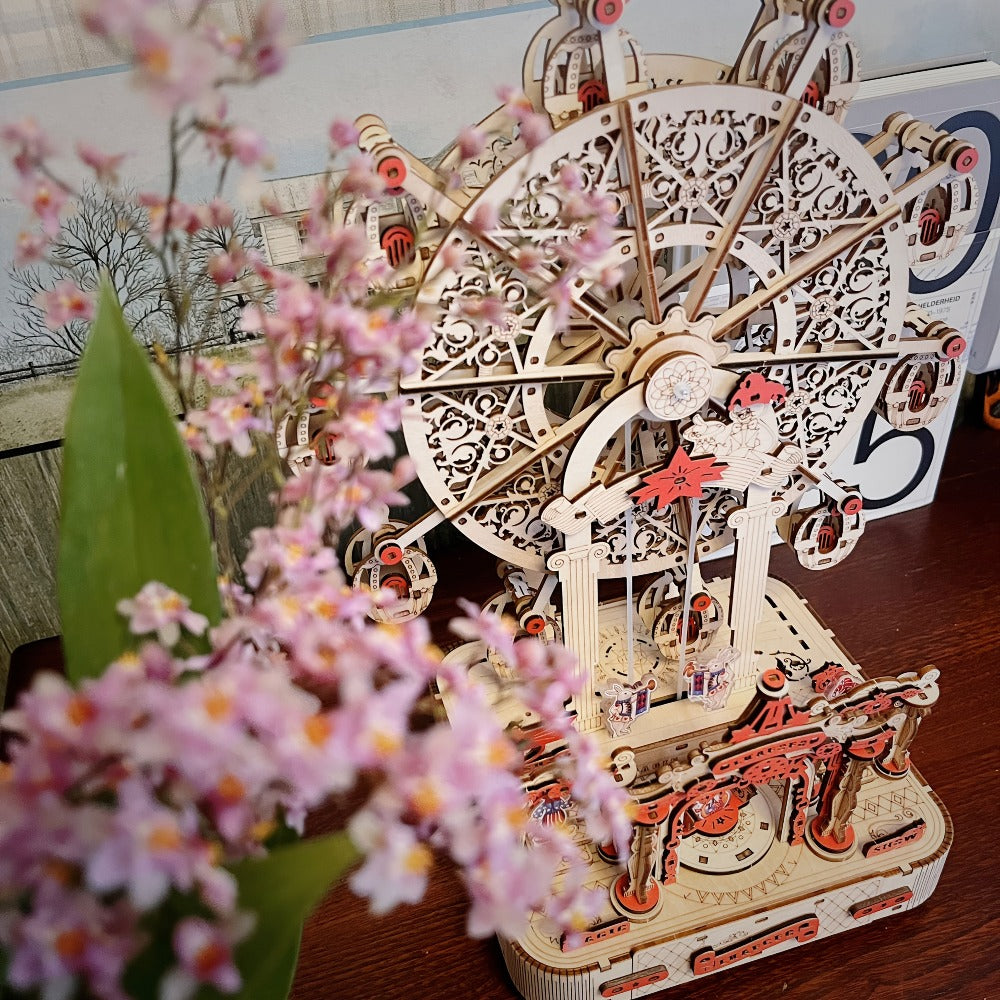 DIY Wooden Ferris Wheel Music Box Kit – 3D Mechanical Spinning Puzzle Model with Gift Box, Romantic Handcrafted Decor Gift for Adults Teens Birthday Valentine's Day Anniversary Christmas