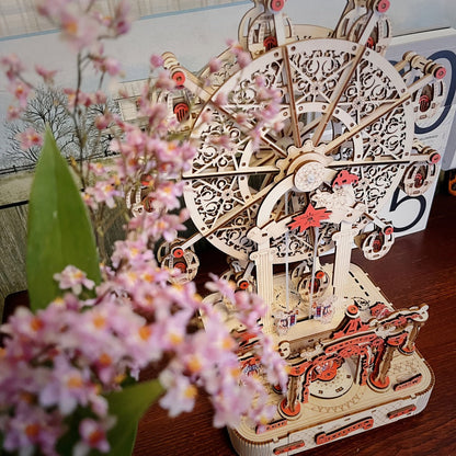 DIY Wooden Ferris Wheel Music Box Kit – 3D Mechanical Spinning Puzzle Model with Gift Box, Romantic Handcrafted Decor Gift for Adults Teens Birthday Valentine's Day Anniversary Christmas