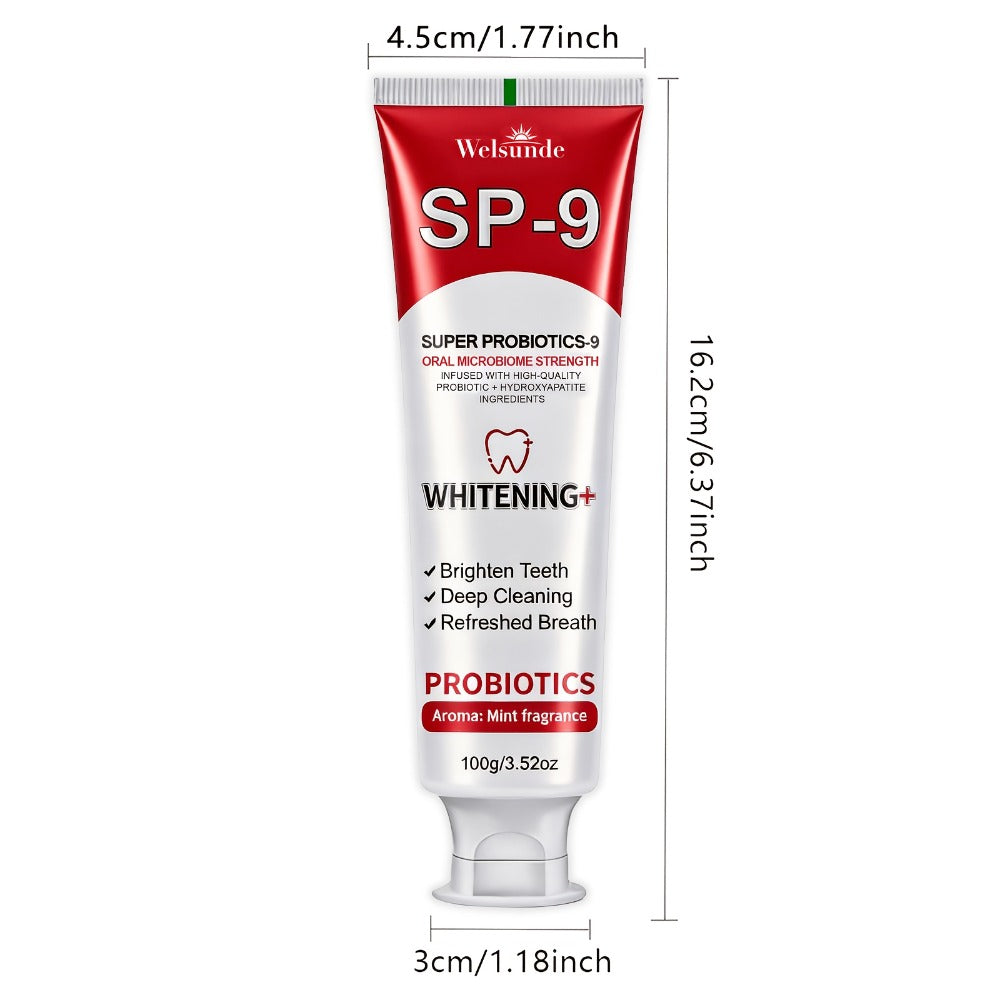 Probiotic Toothpaste with Hydroxyapatite – Super Probiotics-9 European Formula, Deep Cleaning & Gum Care, Mint Fresh Breath, Teeth Brightening Oral Care Gift for Women & Men, 100g