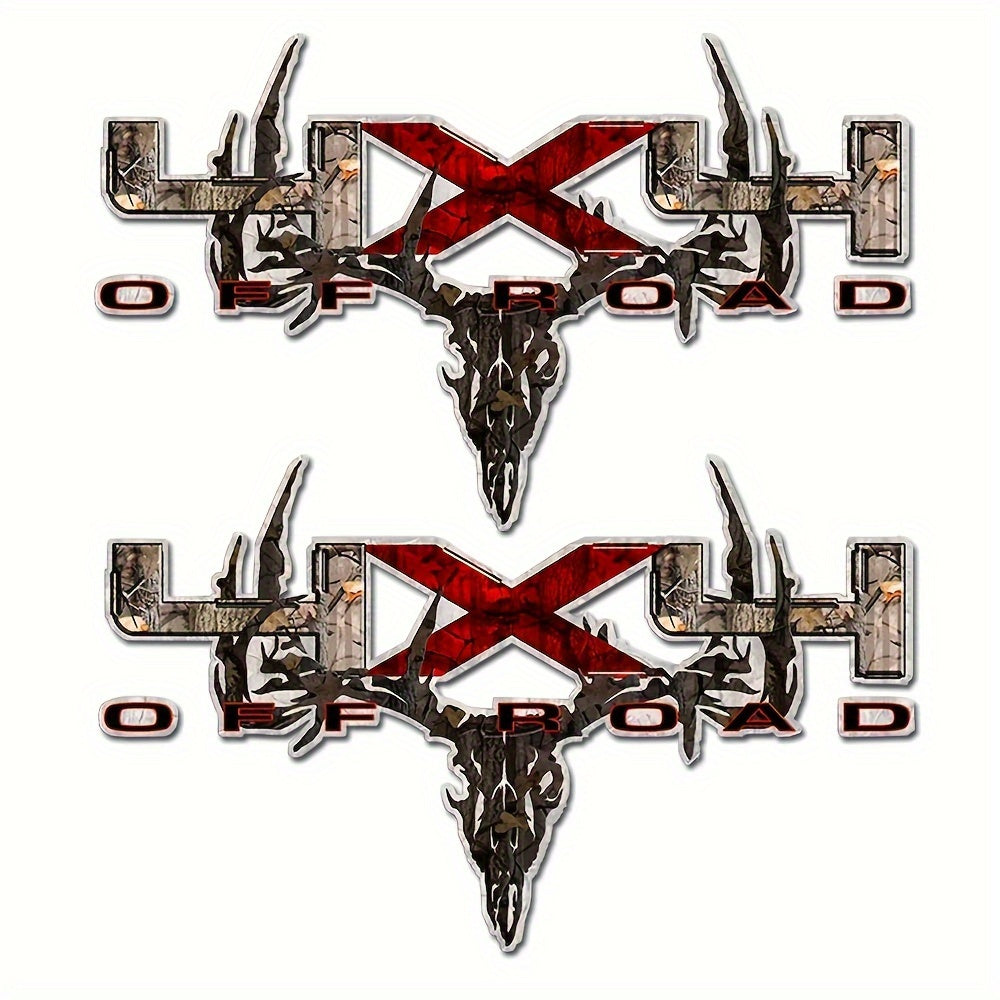 Camouflage Truck Decal 2PCS 12x7" - Archery Deer Hunting Skull Sticker Set for Truck Bed, Pickup Window, 4x4 Off-Road Vehicle Exterior