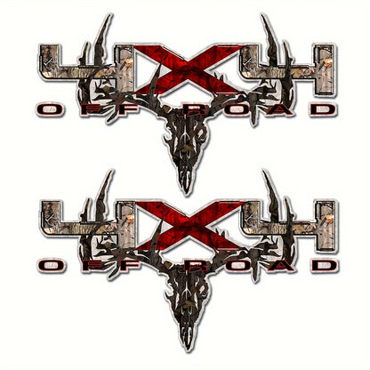 Camouflage Truck Decal 2PCS 12x7" - Archery Deer Hunting Skull Sticker Set for Truck Bed, Pickup Window, 4x4 Off-Road Vehicle Exterior