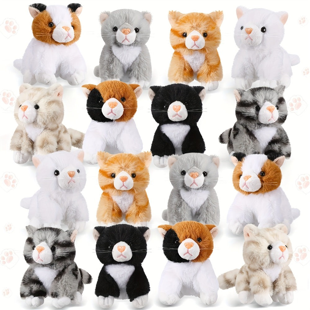 Kitten Stuffed Animal Plush Bulk 16 Pack 5 Inch – Assorted Cute Cat Plush Toys for Party Favors, Birthday Gifts, Classroom Rewards & Halloween Christmas Giveaways