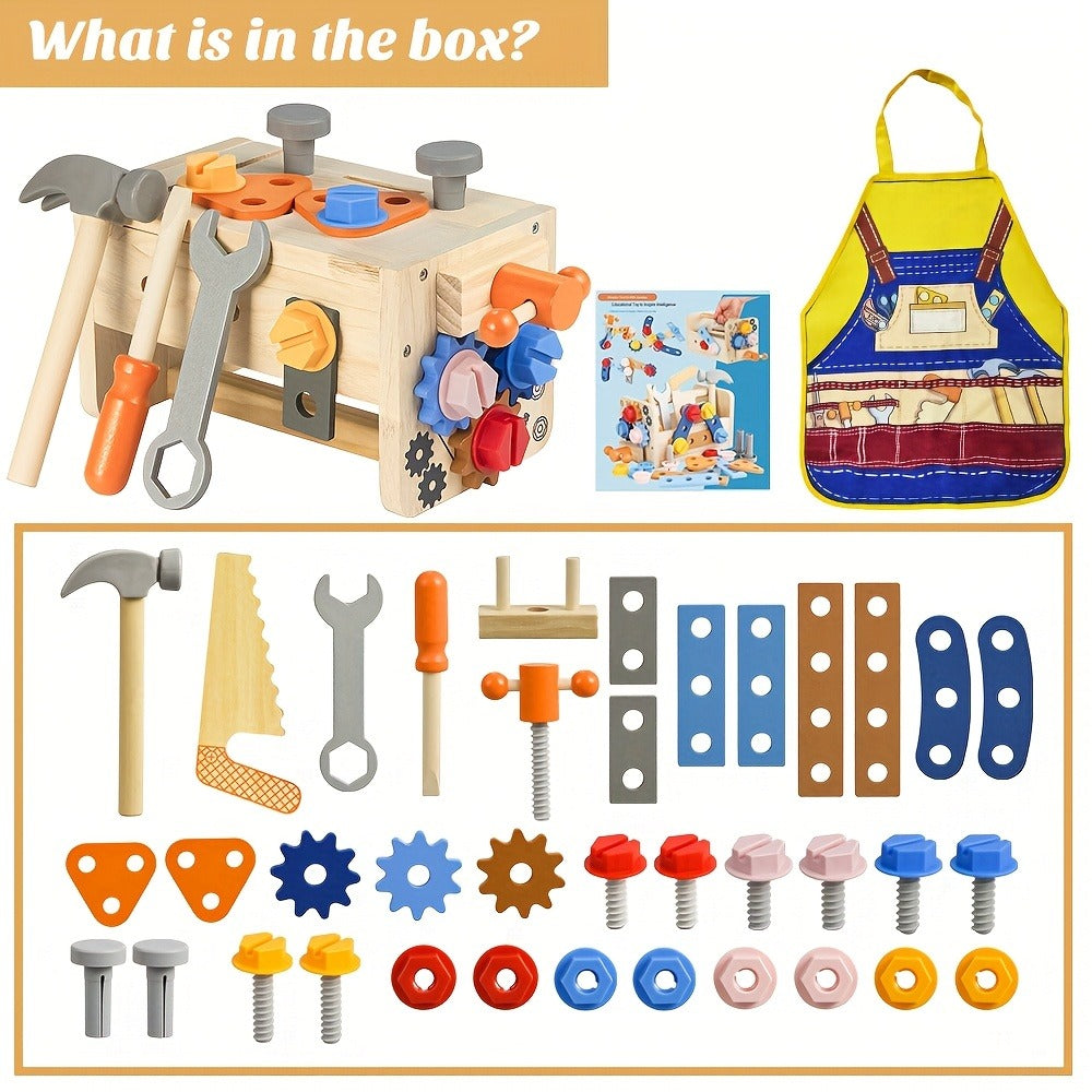 39-Piece Kids Wooden Tool Set with Toolbox & Vest – STEM Pretend Play Construction Toy for Toddlers Boys Girls Ages 3+, Hands-On Learning, Birthday Christmas Gift