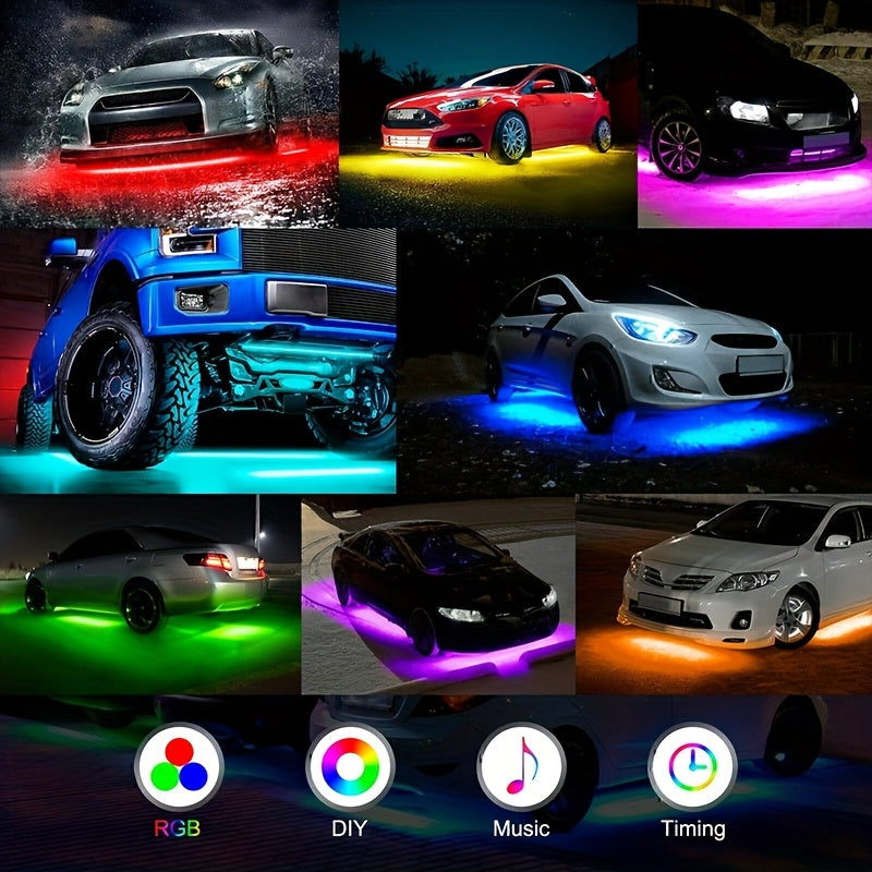 FLYANT Car Neon Accent Strip Lights, RGBIC App-Controlled Underbody Lighting, 16 Million Colors with Wireless Remote, Universal DC 12V for Car Van SUV Truck