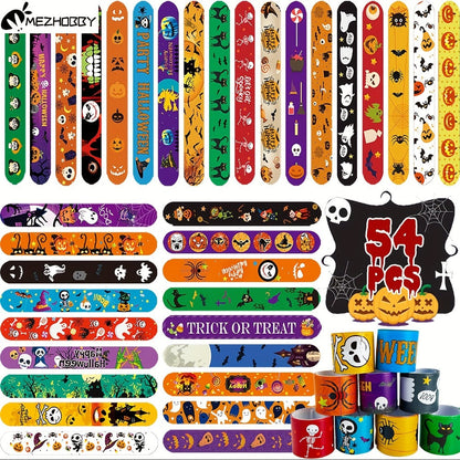 Halloween Slap Bracelets Bulk for Kids – 54/100PCS Halloween Party Favors for Boys & Girls, Spooky Treat Bag Stuffers, Classroom Goodie Gifts, Halloween Toy Accessories