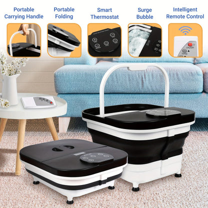 Foldable Foot Spa Bath with 20 Massage Rollers – Touchscreen Temperature Display, Remote Control & Shower Sprayer | Space-Saving Electric Foot Soak Tub for Home Relaxation, Heartfelt Gift for Women