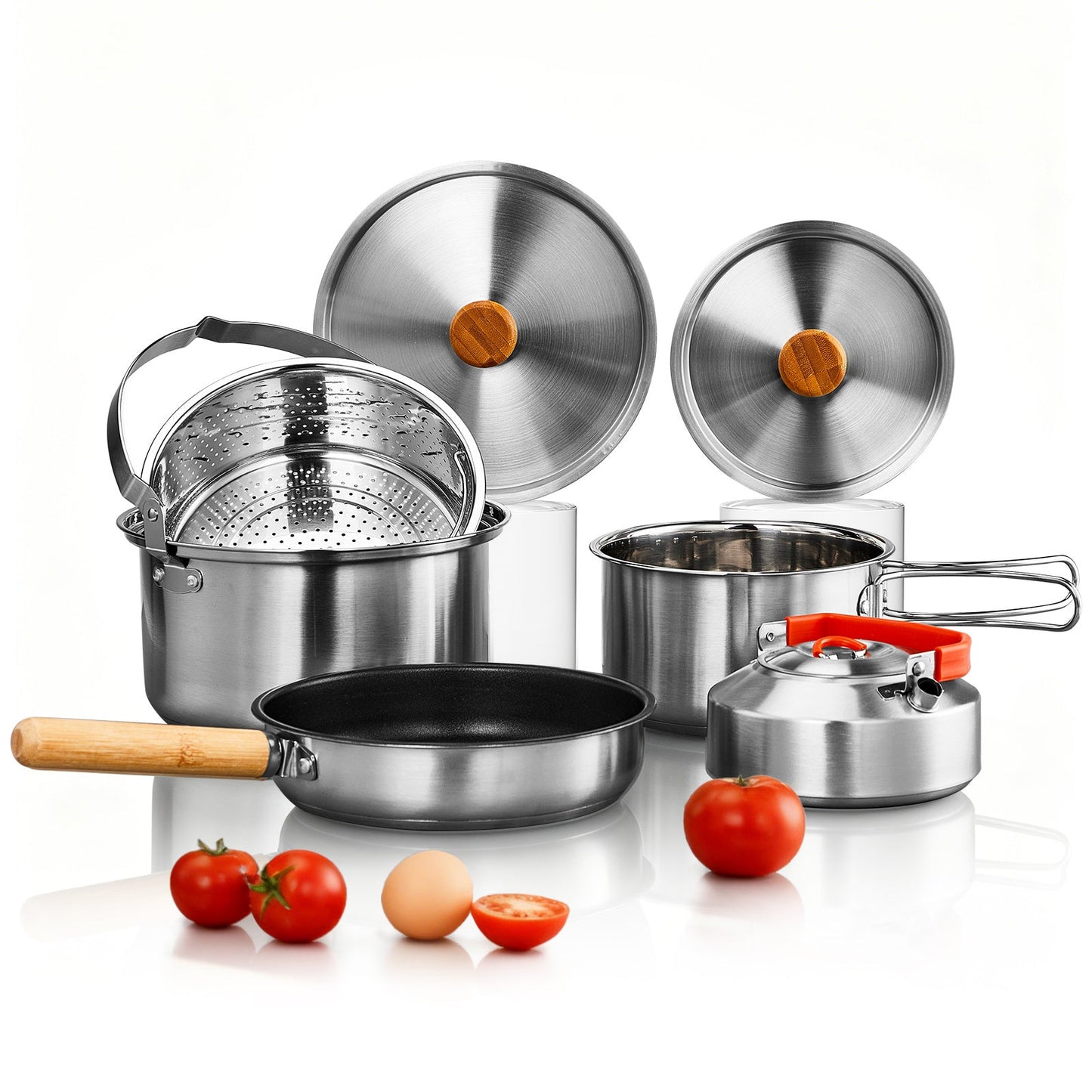 Backpacking Cookware Mess Kit 19/27pcs – Non-Stick Pot Pan Kettle with Stainless Steel Cutlery, Lightweight Camping Cook Set for Open Fire, Hiking & Outdoor Cooking