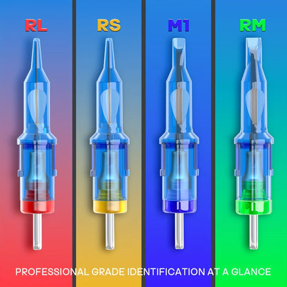 Tattoo Needles 50Pcs Round Liner Shader - POSEIDON V3 12RL 12RS Membrane Safety Stainless Steel Sterile Disposable Cartridge Needles for All Tattoo Machines Beginner & Professional Artists