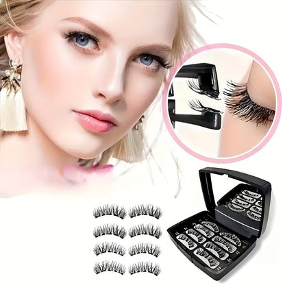 3D Quantum Magnetic Lash Clusters Kit 8Pcs — No Glue False Eyelashes with Applicator Tweezers & Brush, 2 Styles Reusable Beginner-Friendly Natural Lash Set for Daily Makeup, Parties & Valentine Gift