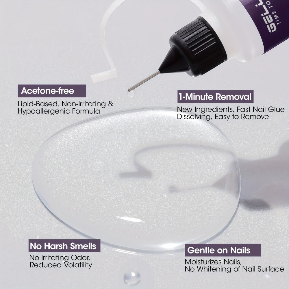 Nail Glue Remover 20ml Precision Needle Applicator Acetone Free - Fast Acting No-Mess Formula for Press On Nails Gel X Nail Tips Fake Nails - Non-Irritating Nail Glue Dissolver for Women