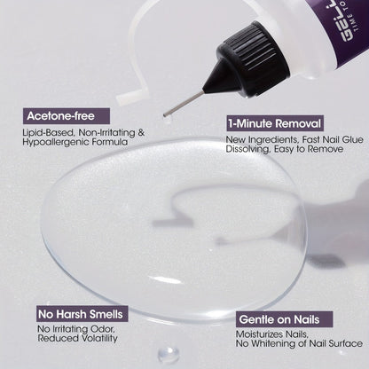 Nail Glue Remover 20ml Precision Needle Applicator Acetone Free - Fast Acting No-Mess Formula for Press On Nails Gel X Nail Tips Fake Nails - Non-Irritating Nail Glue Dissolver for Women