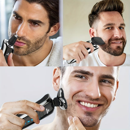 3D Rotary Shaver for Men 5-in-1 Rechargeable Electric Razor Beard Trimmer Nose Hair Trimmer Facial Cleaning Brush Grooming Kit Gift for Dad Husband Boyfriend