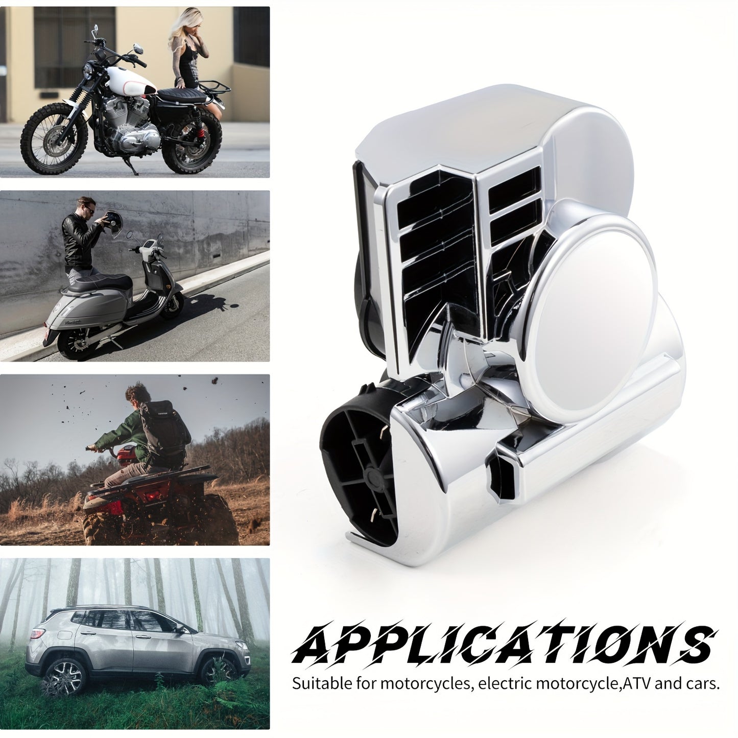 12V Air Horn Super Loud Train Sound for Car Truck Motorcycle Boat SUV Universal Fit Compressor Kit with Relay Harness & Horn Cover - Black & Silver