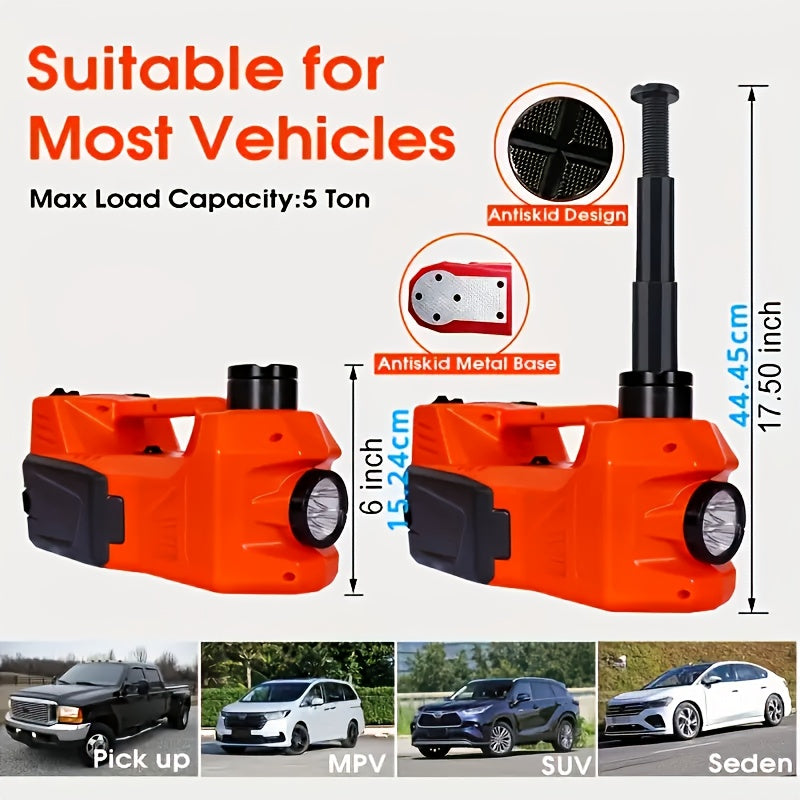 Electric Car Jack | 5 Ton/11023 LBS | Hydraulic Jack Lift with Electric Impact Wrench, Built-in Inflatable Pump, And LED Light | for SUV MPV Sedan Truck | Garage Repair