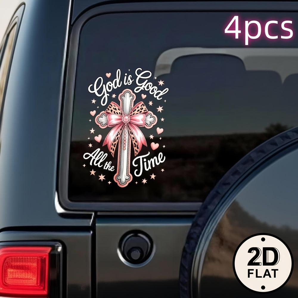 Car Stickers And Decals, Car Window Decals Vinyl, God Is Good All The Time Cross with Pink Bow, Automotive Decals, Funny Bumper Stickers(1/4pcs)
