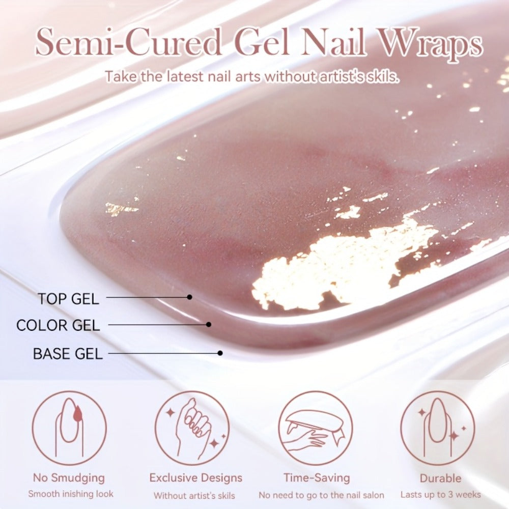 Semi Cured Gel Nail Strips Kit with Handheld LED Nail Lamp — 20 Real Gel Nail Stickers Wraps for DIY Nail Art Manicure at Home, Glitter & Flower Designs, Easy Apply Long-Lasting Chip-Resistant Gel Finish