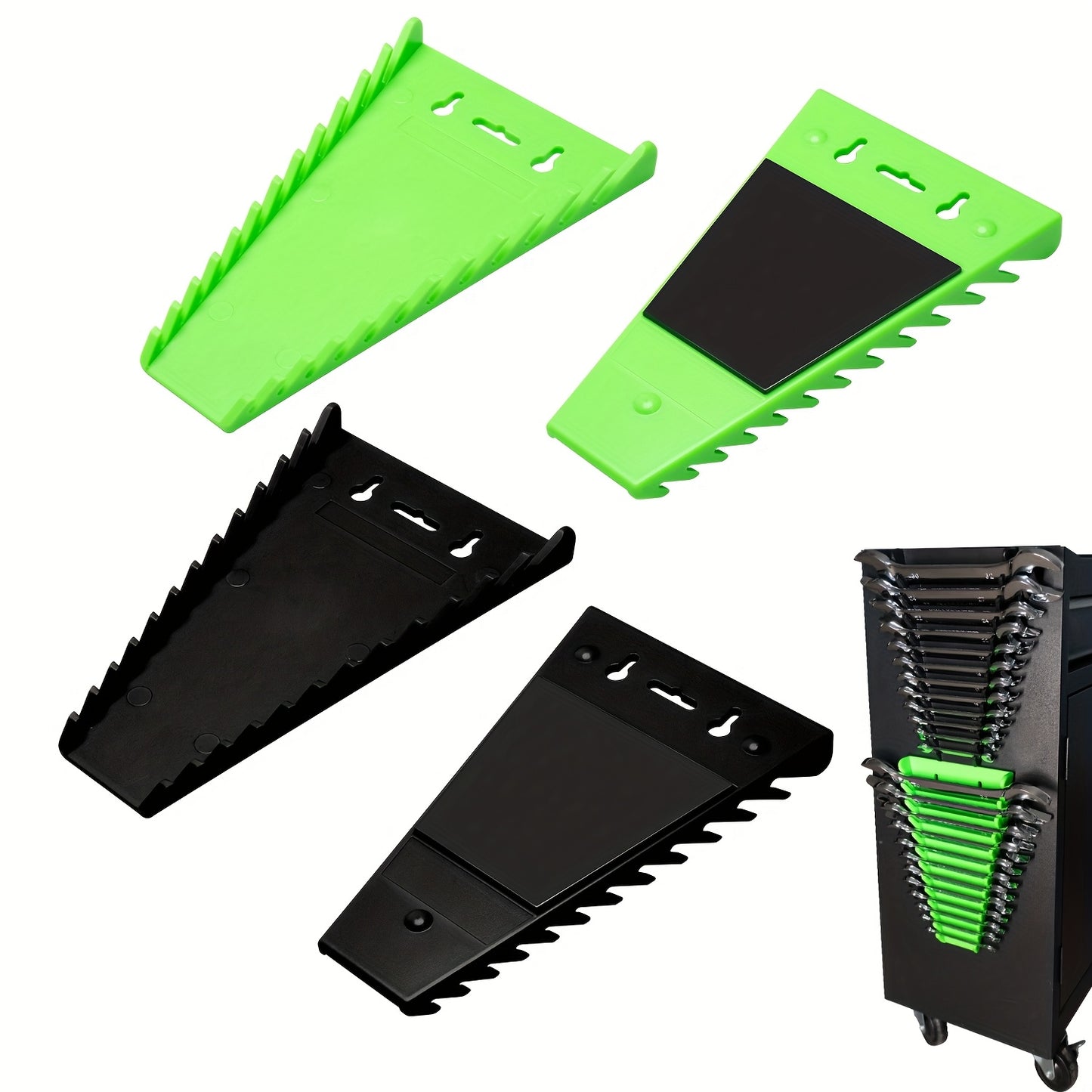 4-Pack Magnetic Wrench Organizer, Premium Quality Wrench Rack Tool Trays SAE 1/4" - 1-1/16" And Metric 6 Mm-24mm