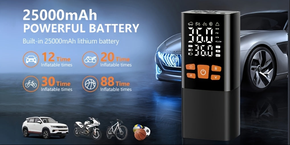 Tire Inflator Portable Air Compressor, 150PSI Air Pump for Car Tires with 25000mAh Battery, One Click Smart Air Pump Tire Inflator for Car, Motorcycle, Bicycle And More with Tire Pressure Gauge