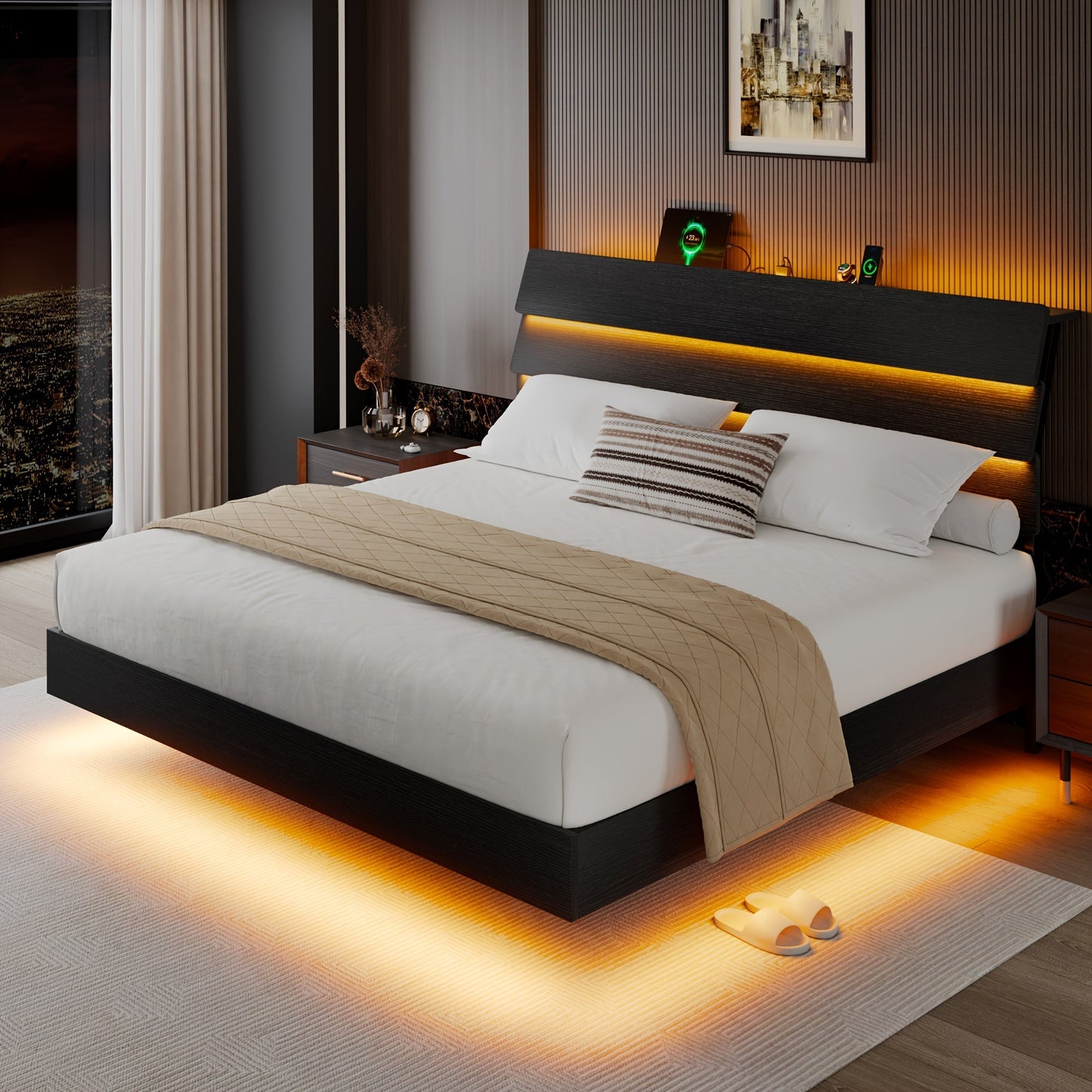 Bed Frame shown in the Black, Queen option
