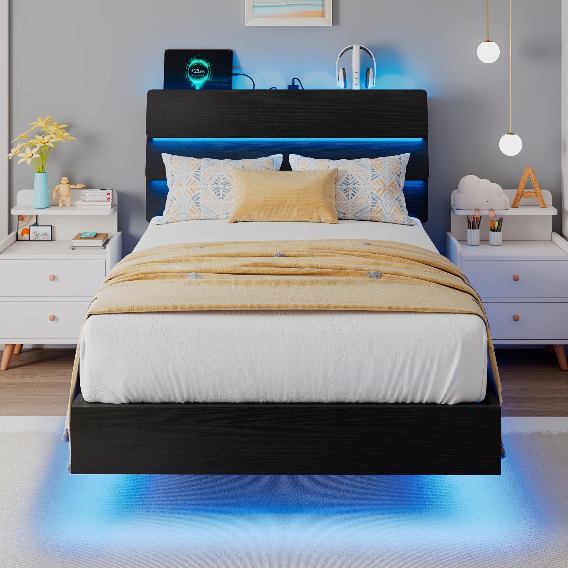 Bed Frame shown in the Black, Twin option