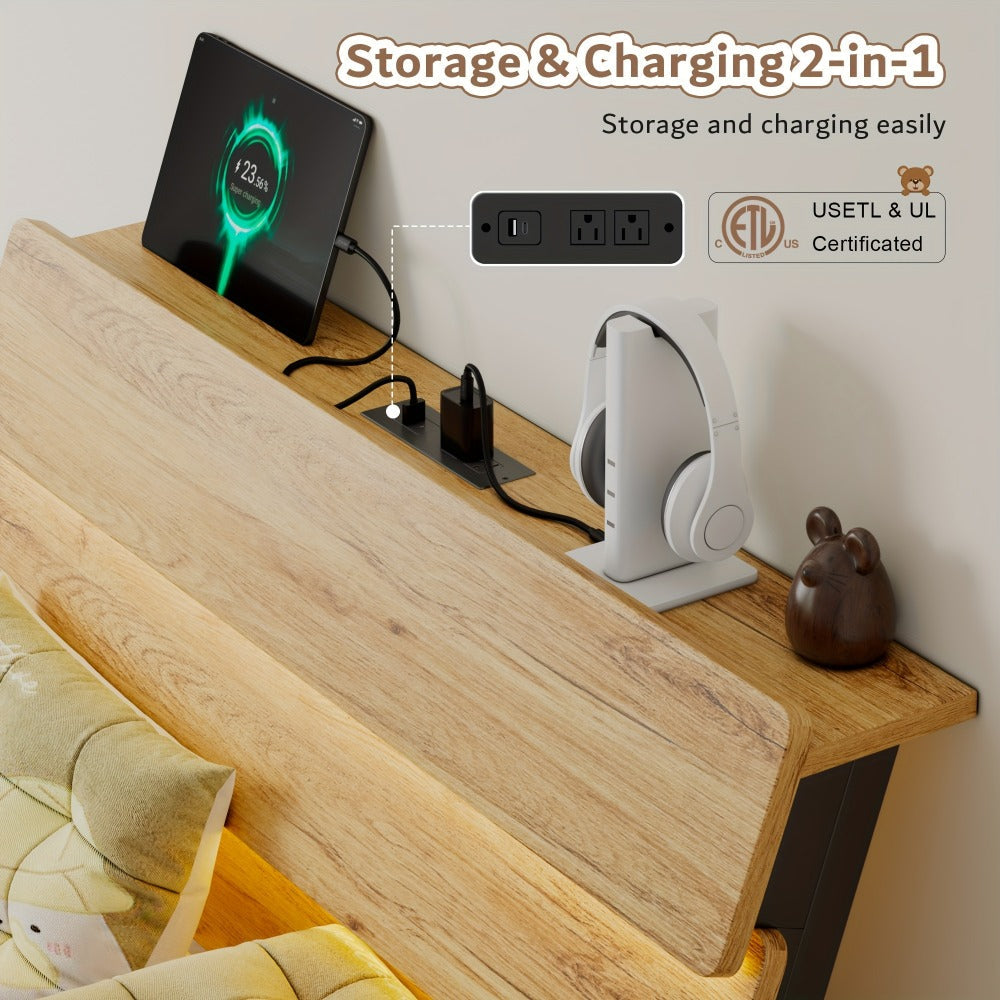 Floating Heavy-Duty Bed Frame with Charging Station and LED Lighting for Bedroom detail image - detail view 14