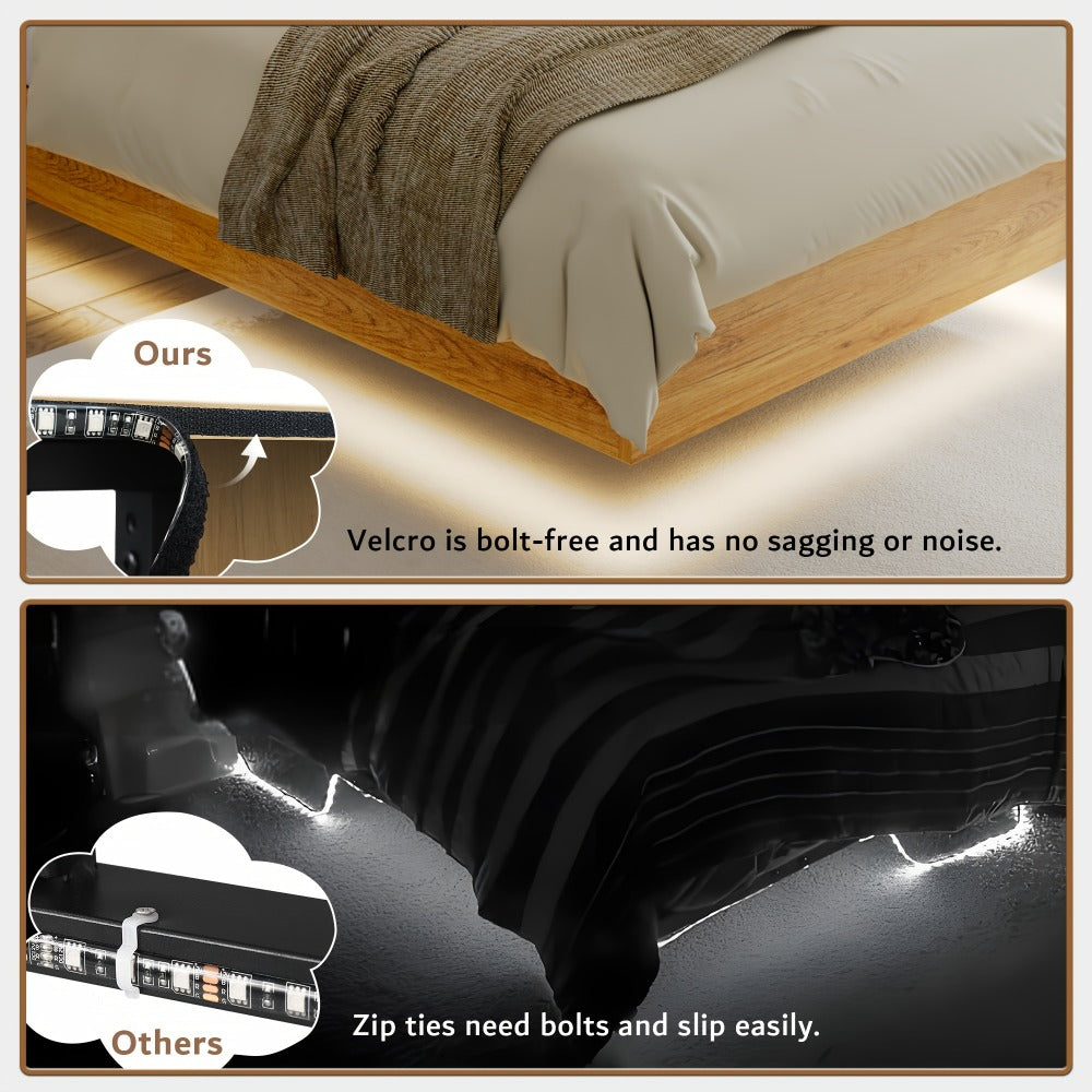 Floating Heavy-Duty Bed Frame with Charging Station and LED Lighting for Bedroom detail image - detail view 16