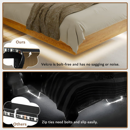 Floating Heavy-Duty Bed Frame with Charging Station and LED Lighting for Bedroom detail image - detail view 16