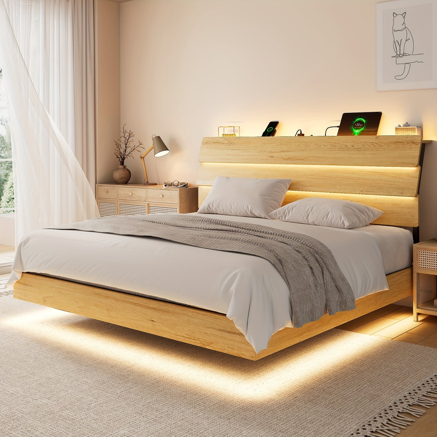 Bed Frame shown in the Oak, King option