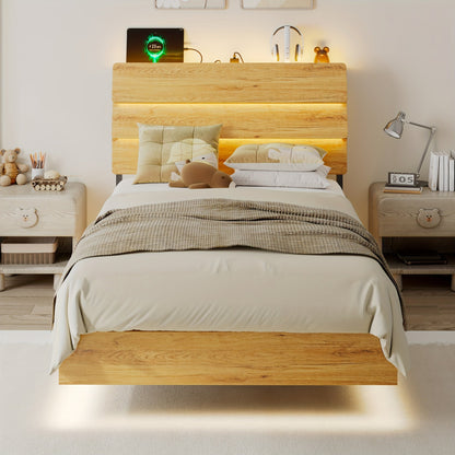 Bed Frame shown in the Oak, Twin option
