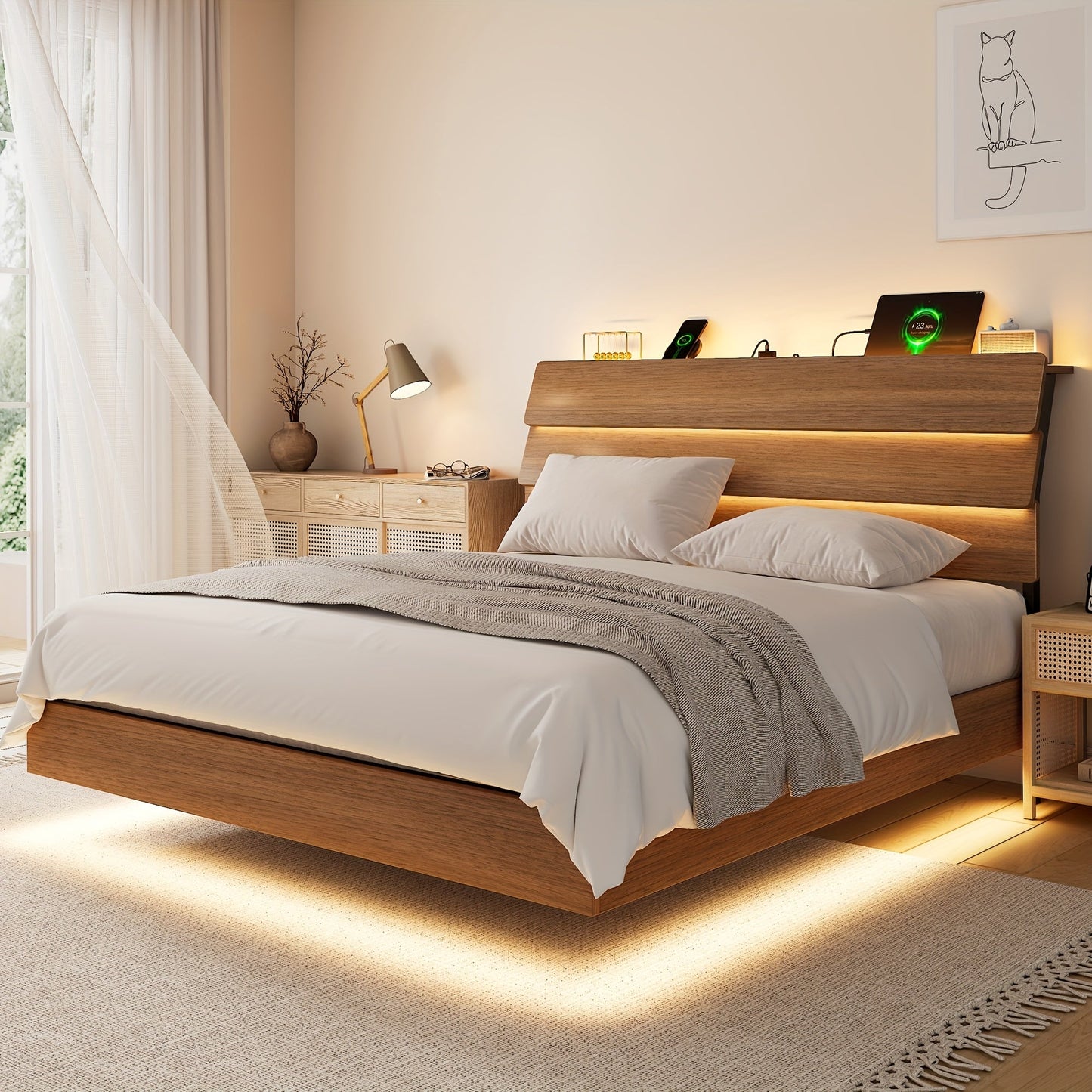 Bed Frame shown in the Walnut, Full option