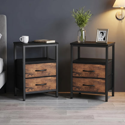 Nightstands shown in the Black+Brown, 2 Pcs with 2 Drawers option