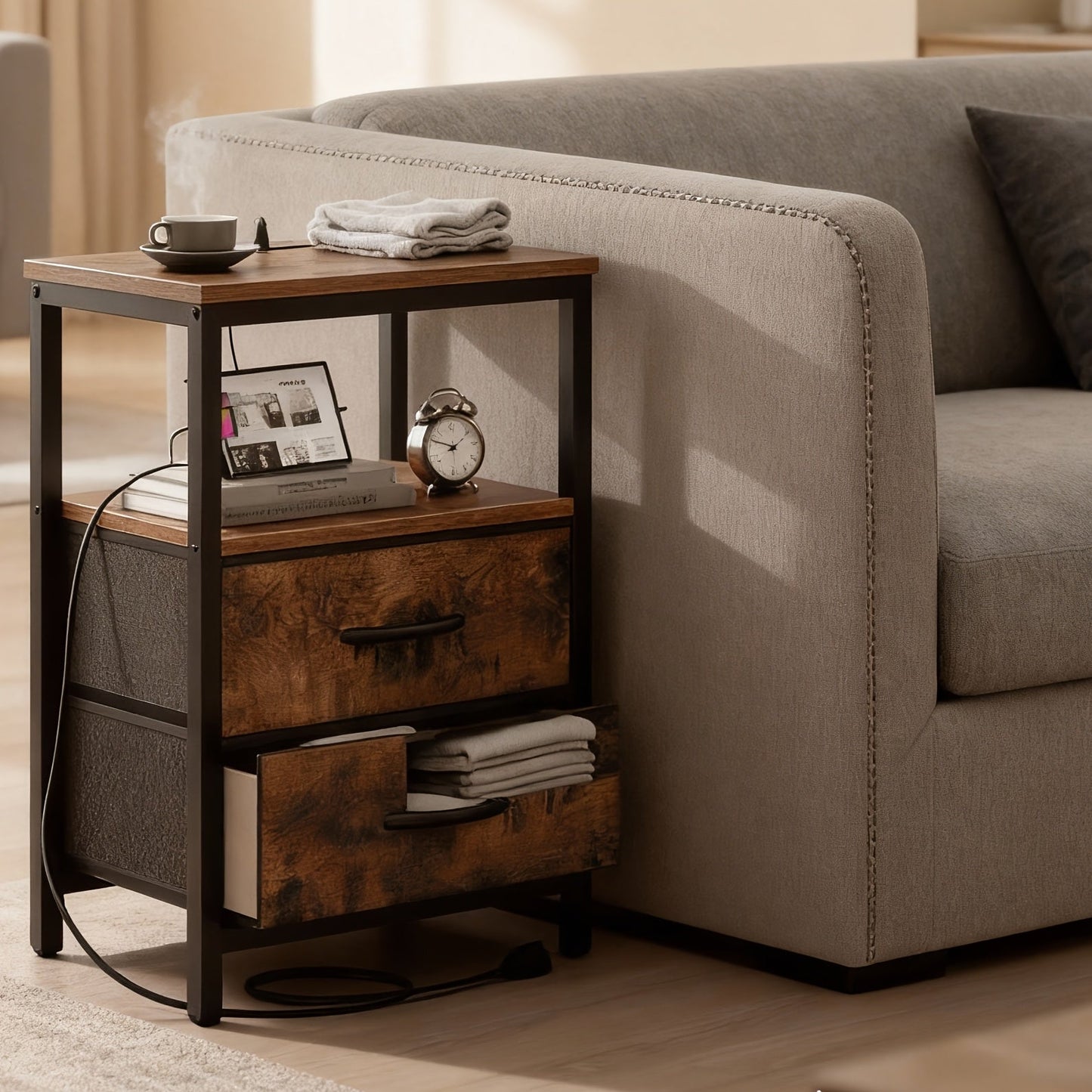 Nightstands shown in the Brown, 1 Pc with 2 Drawers option