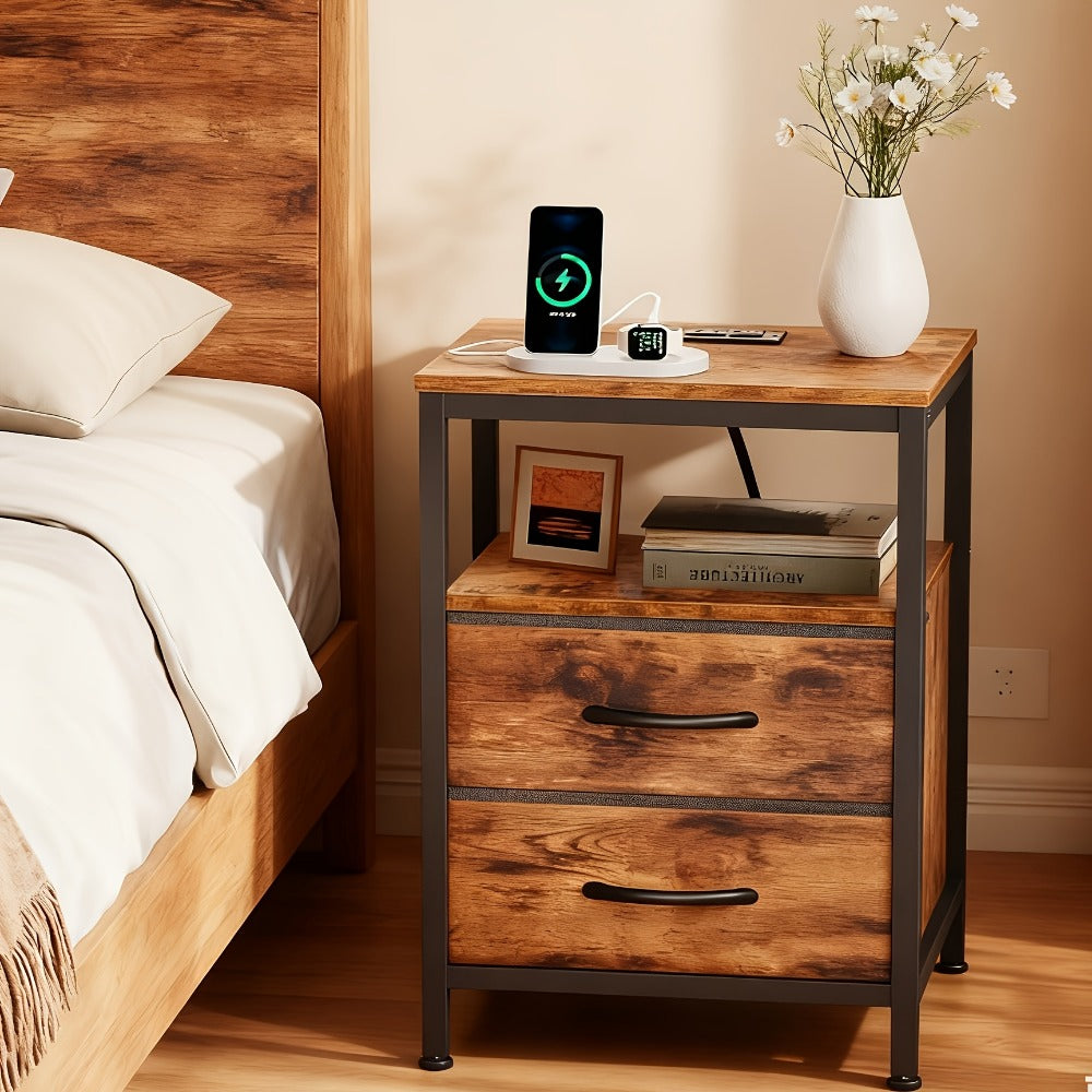 Nightstands, Floating Nightstand with USB & Type-C Quick Charge - 2 Adjustable Drawers shown in the main product view