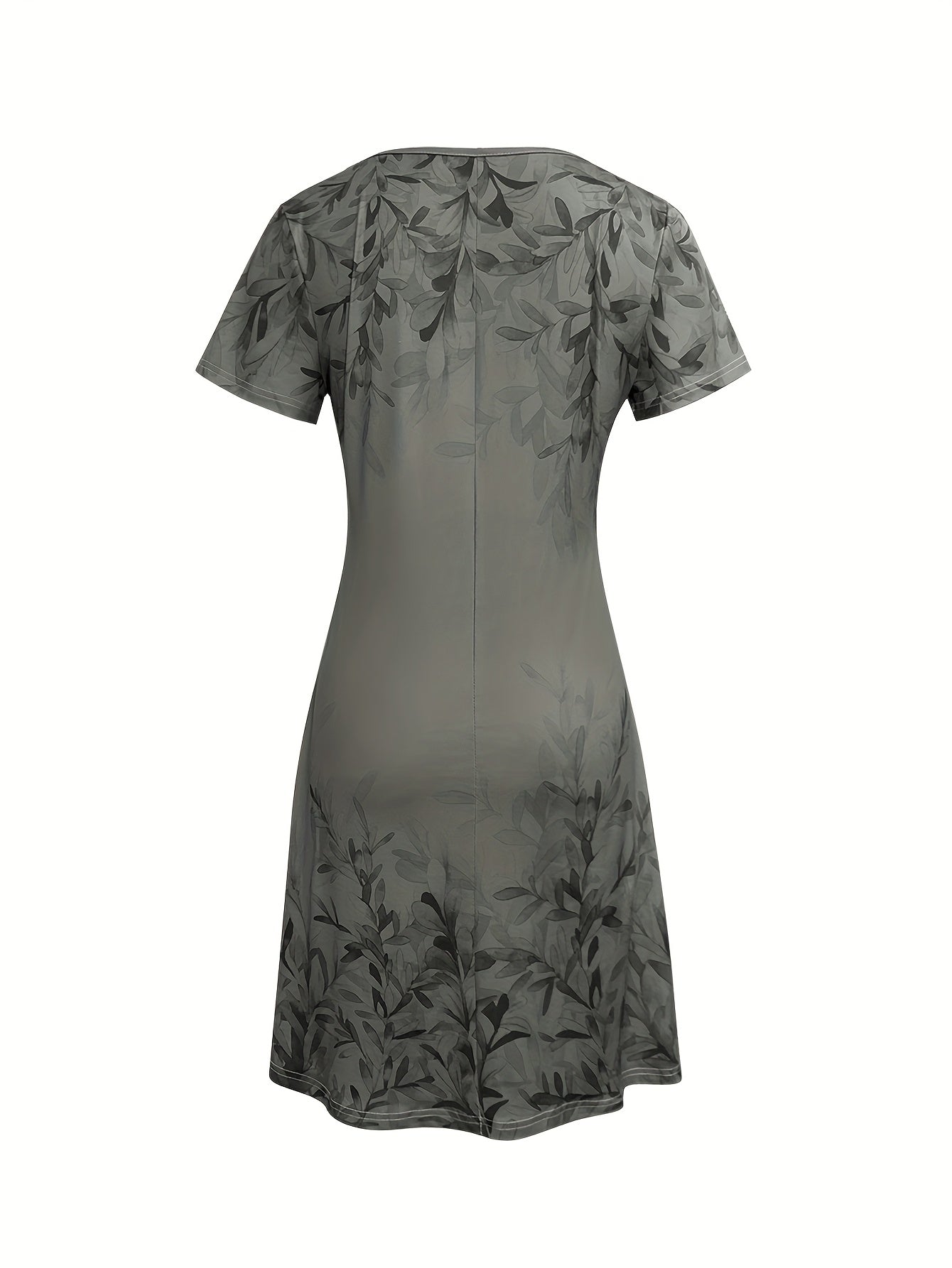 Floral V-Neck Midi Dress – Olive Retro Short Sleeve Style detail image - detail view 5