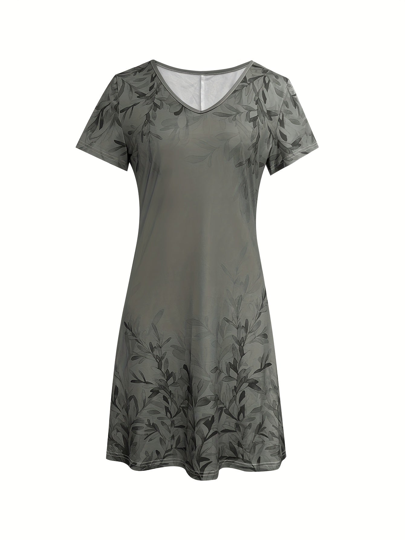 Floral V-Neck Midi Dress – Olive Retro Short Sleeve Style detail image - detail view 7