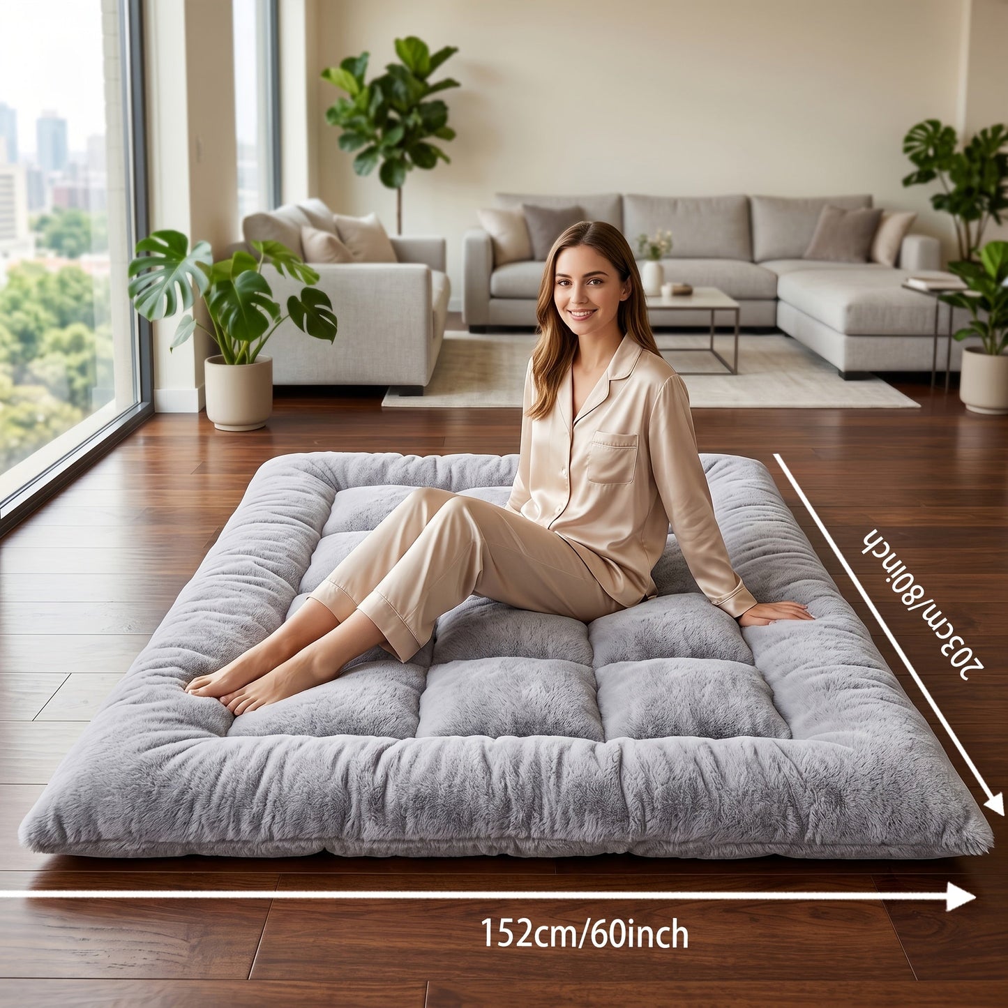 Floor Mattress shown in the Grey, Queen option