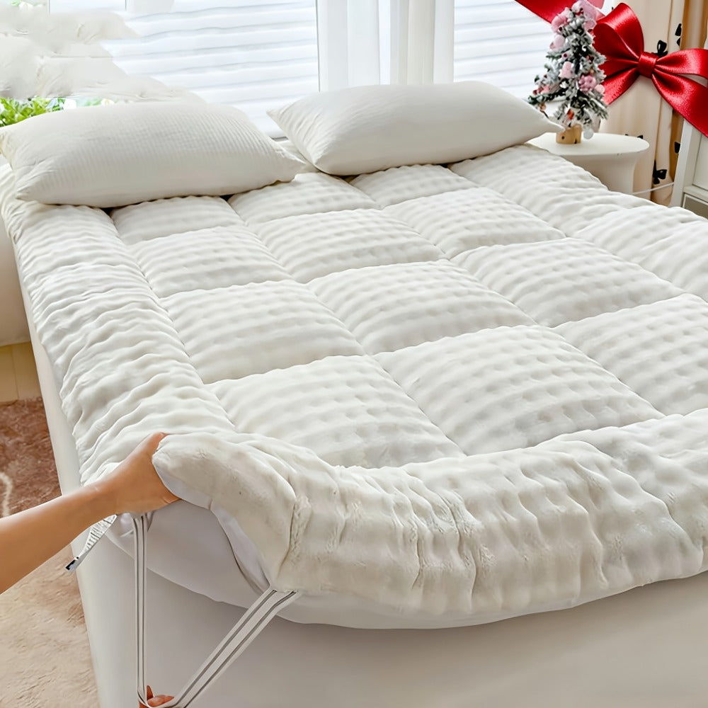 Floor Mattress, Fluffy Foldable Faux Wool Finish Roll-Up Tatami Futon Sleeping Pad shown in the main product view