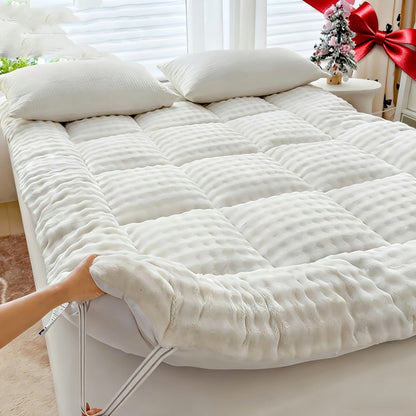 Floor Mattress, Fluffy Foldable Faux Wool Finish Roll-Up Tatami Futon Sleeping Pad shown in the main product view