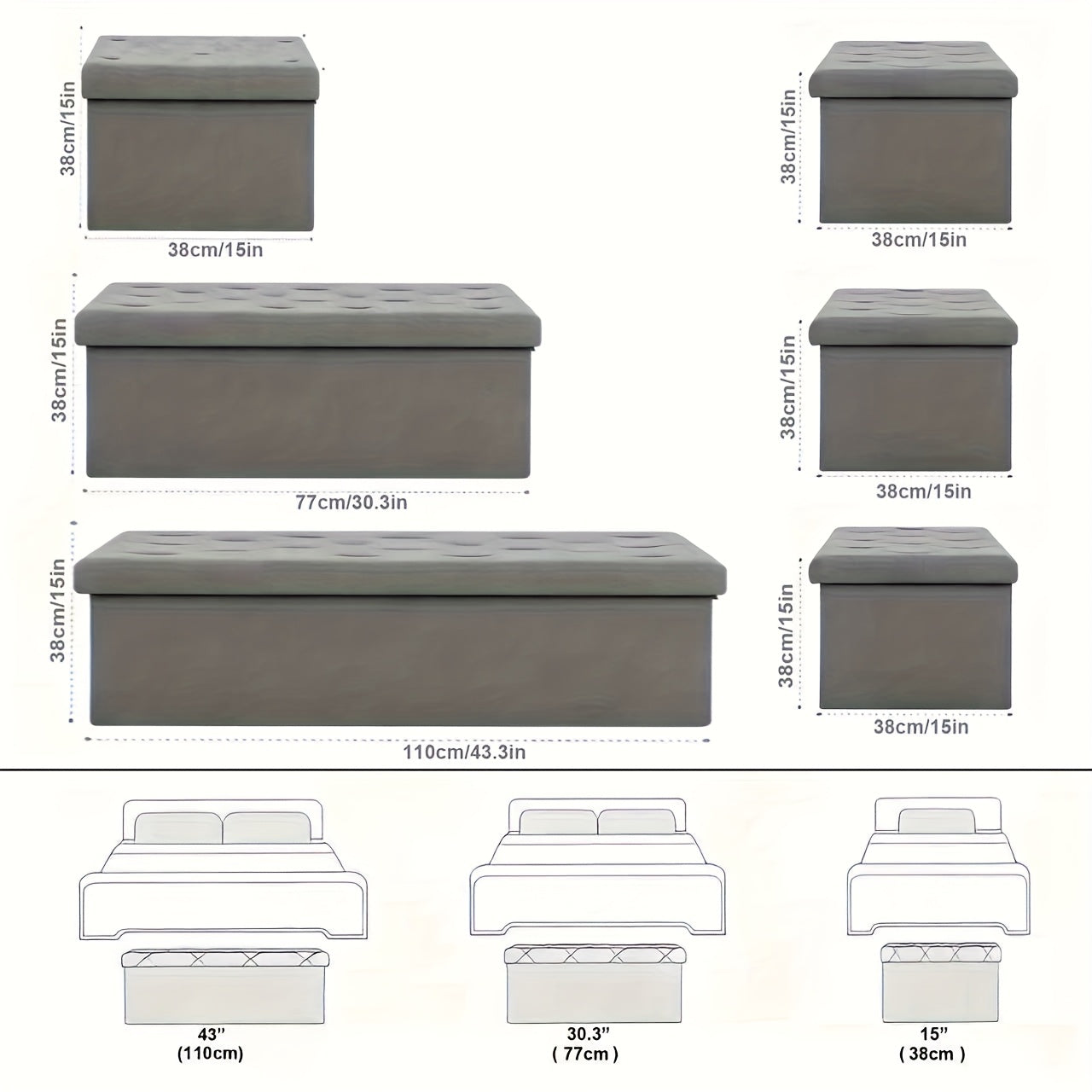 Ottoman shown in the 15in+30in+43in-Grey option