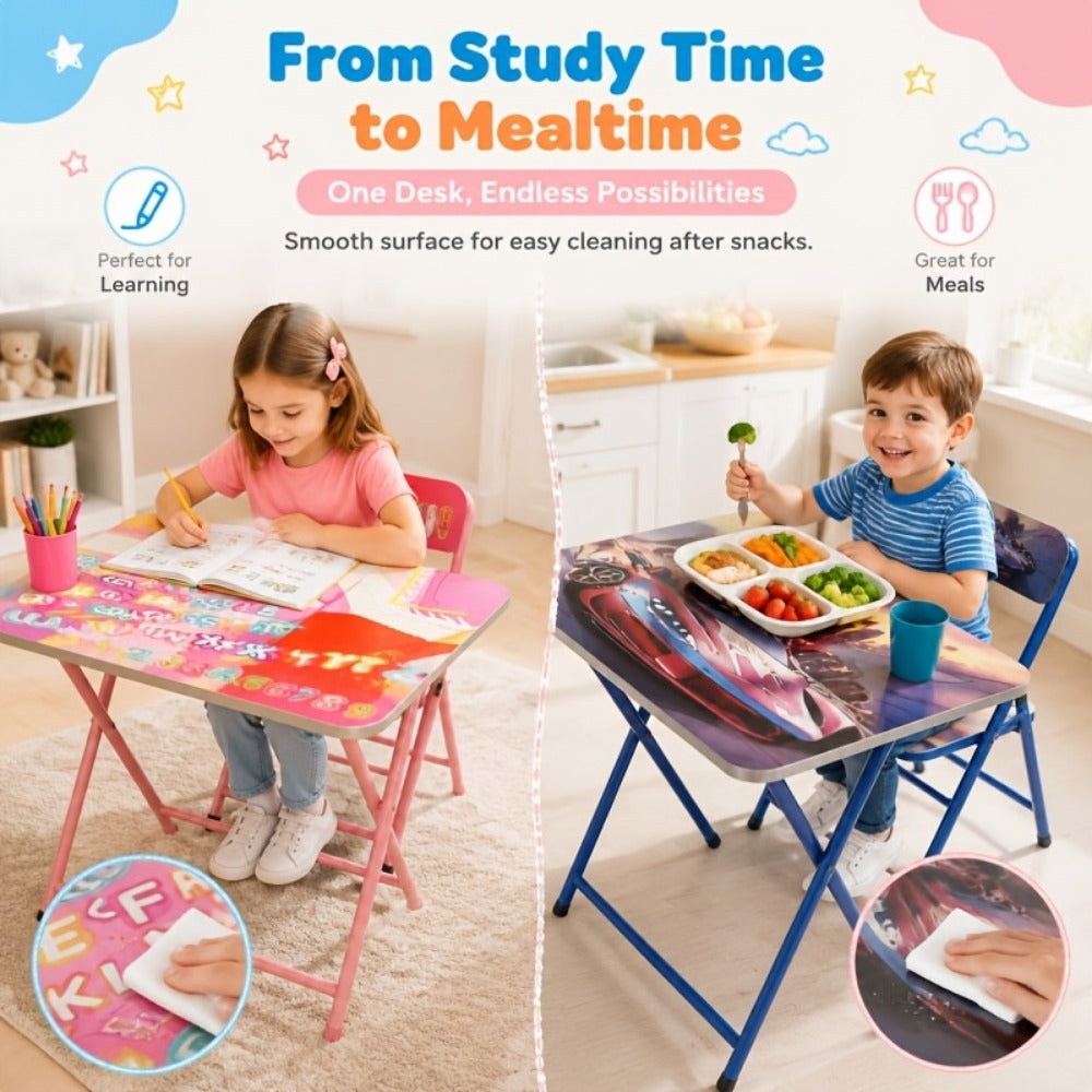 Foldable Metal Kids Table And Chair Set with Two Chairs Included for Kids' Room detail image - detail view 10