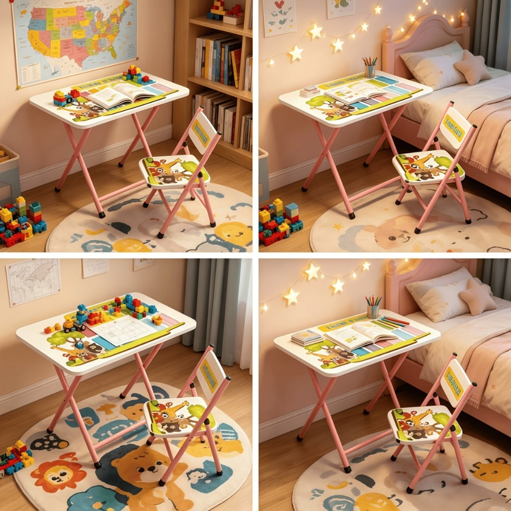 Foldable Metal Kids Table And Chair Set with Two Chairs Included for Kids' Room detail image - detail view 11